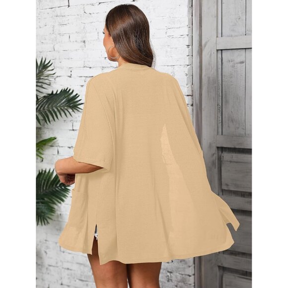 Plus Size Women's Knit Short Sleeve Cardigan Pockets Summer Casual Wear - Picture 2 of 5